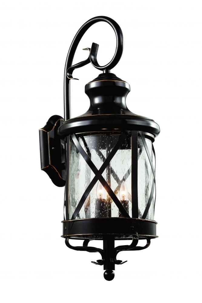 Three Light Antique Copper Clear Seeded Glass Wall Lantern